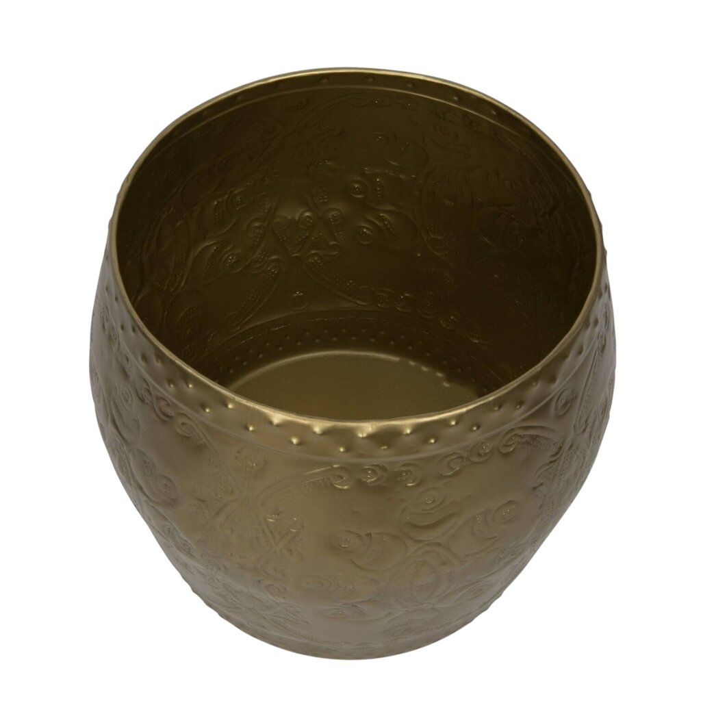 Pair of Gold Debossed Metal Drum Side Tables OR Planters 20Lx20Wx18H