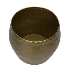Pair of Gold Debossed Metal Drum Side Tables OR Planters 20Lx20Wx18H