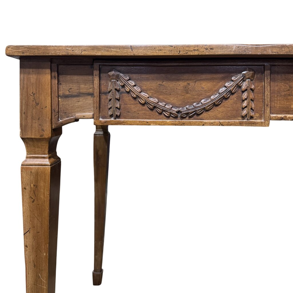 Italian Louis XVI Style Walnut One-Drawer Writing Desk 47.5Lx24Wx29H