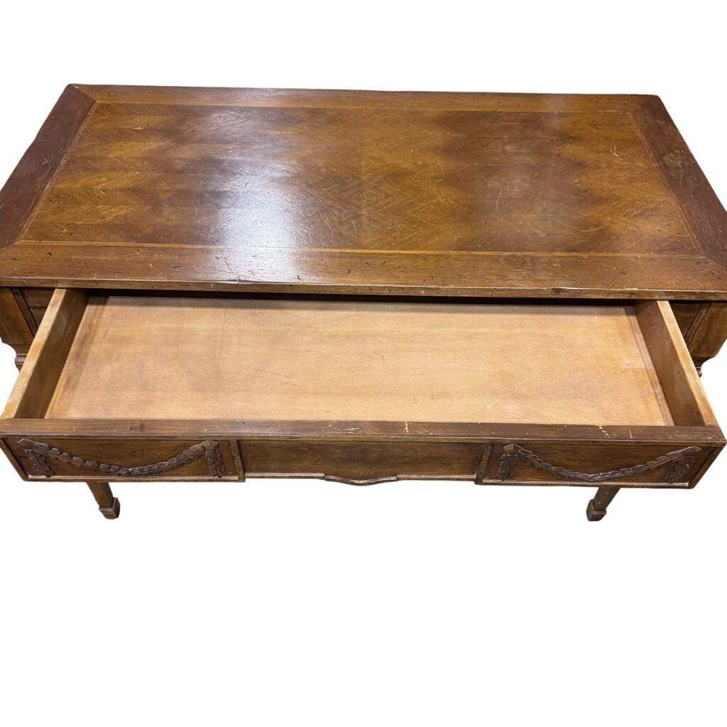 Italian Louis XVI Style Walnut One-Drawer Writing Desk 47.5Lx24Wx29H