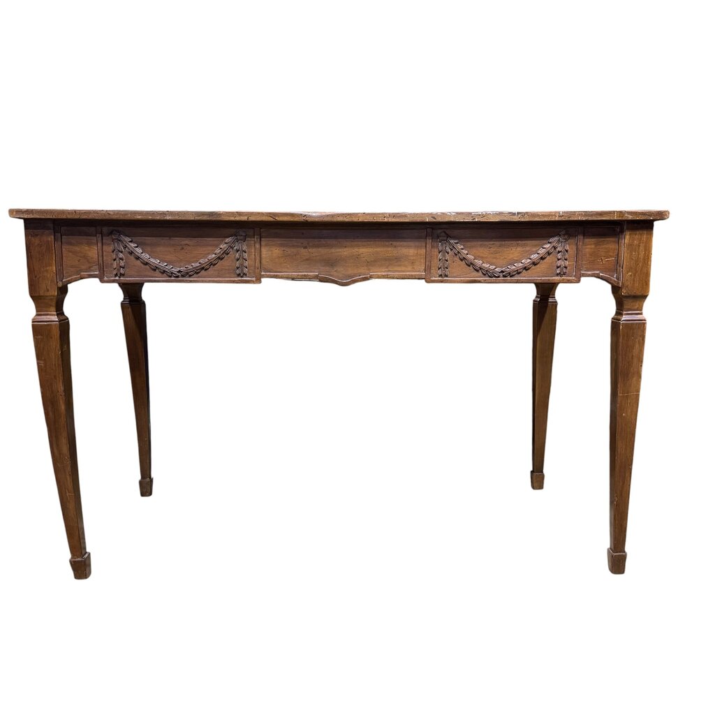 Italian Louis XVI Style Walnut One-Drawer Writing Desk 47.5Lx24Wx29H