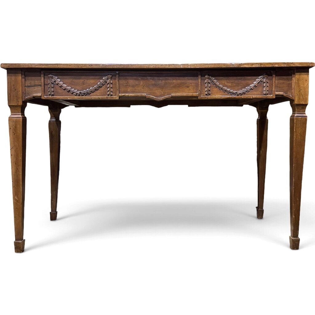 Italian Louis XVI Style Walnut One-Drawer Writing Desk 47.5Lx24Wx29H