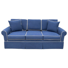 Coastal Blue Sofa w/ White Piping 80Lx36Wx36H