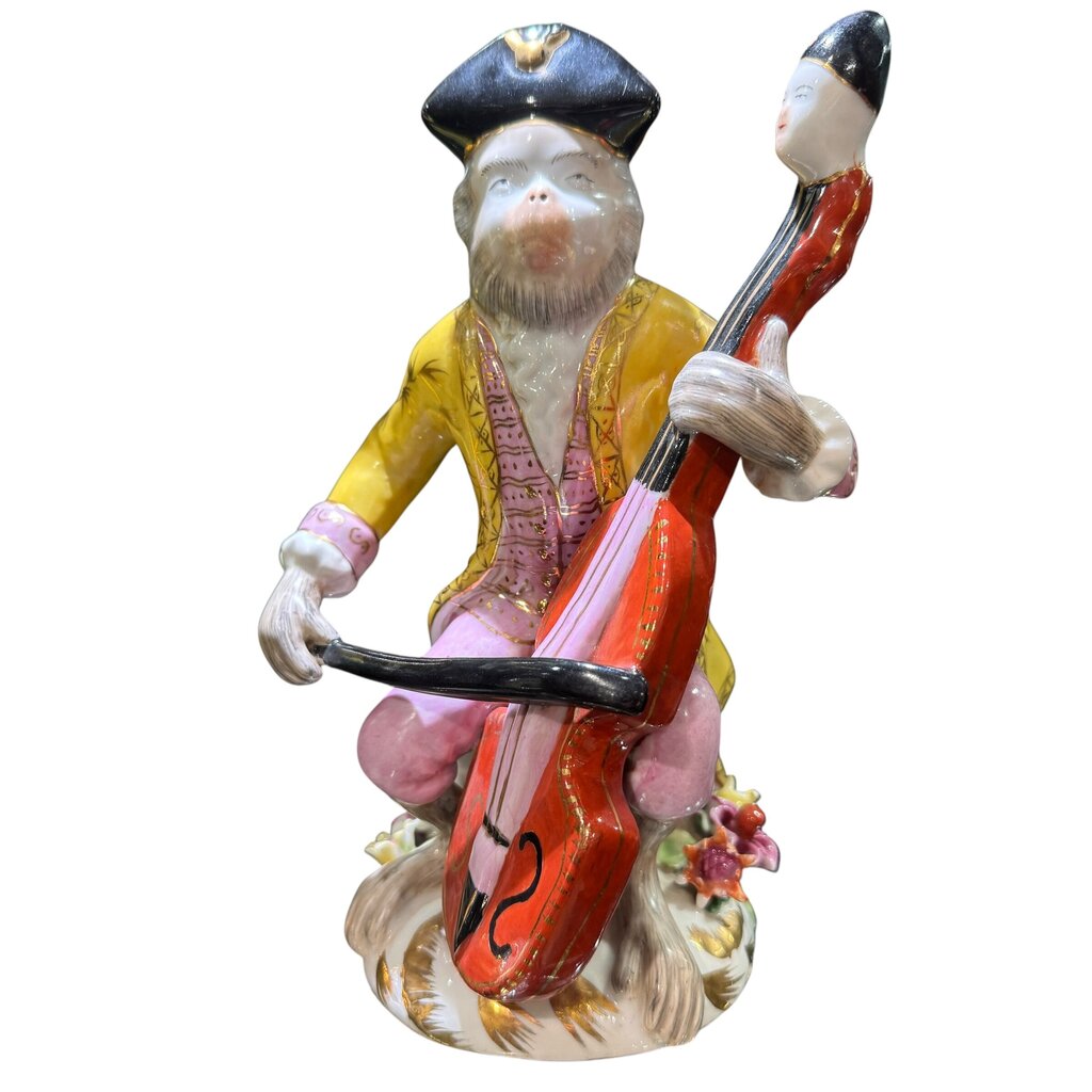 Pair of Porcelain Monkey Musician Figurines 12Lx10Wx11H