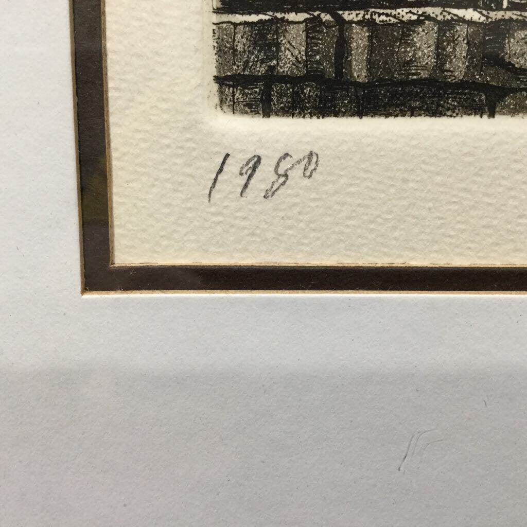 1980 Alan Jay Gaines Signed Etching "Harry L. Beldon" matted and framed, 26" x 23"