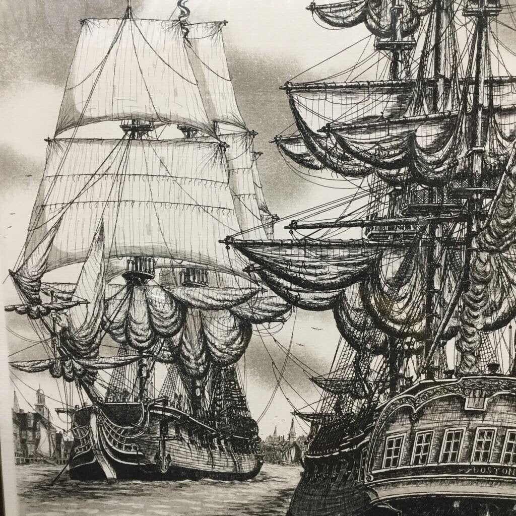 1980 Alan Jay Gaines Signed Etching "The Hancock" and "Boston" matted and framed, 26" x 23"